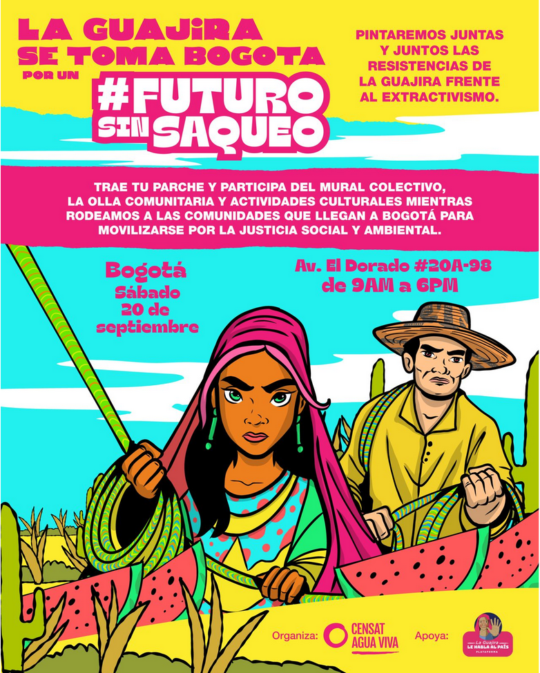 Flyer de invitación a la acción colectiva de mural en Bogotá